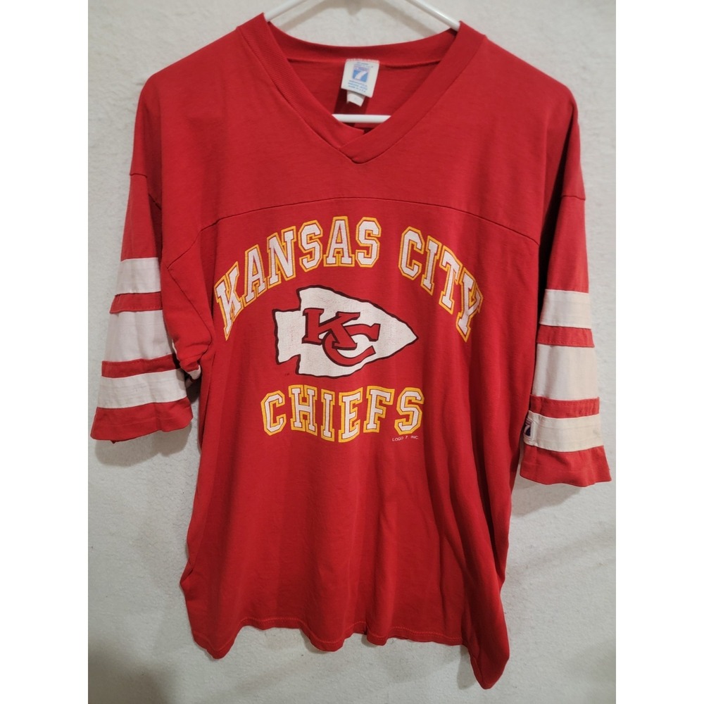 Vintage Kansas City Chiefs Shirt XL Logo 7 Red V-Neck Jersey Single Stitch 90s
